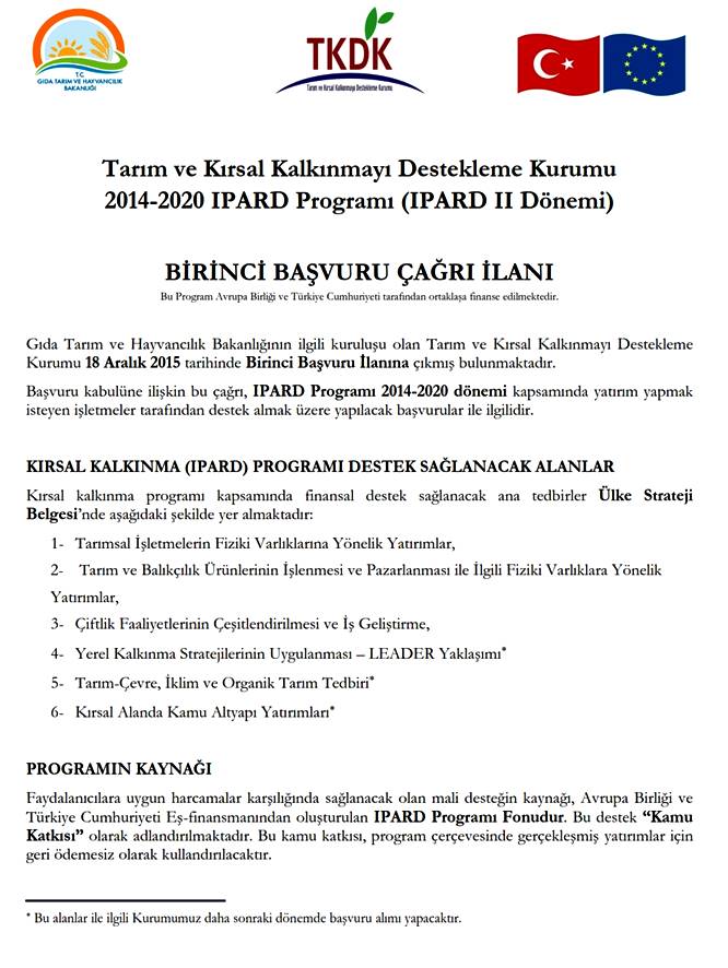 TARIM VE KIRSAL KALKINMAYI DESTEKLEME (IPARD) BAŞVURULARI BAŞLADI