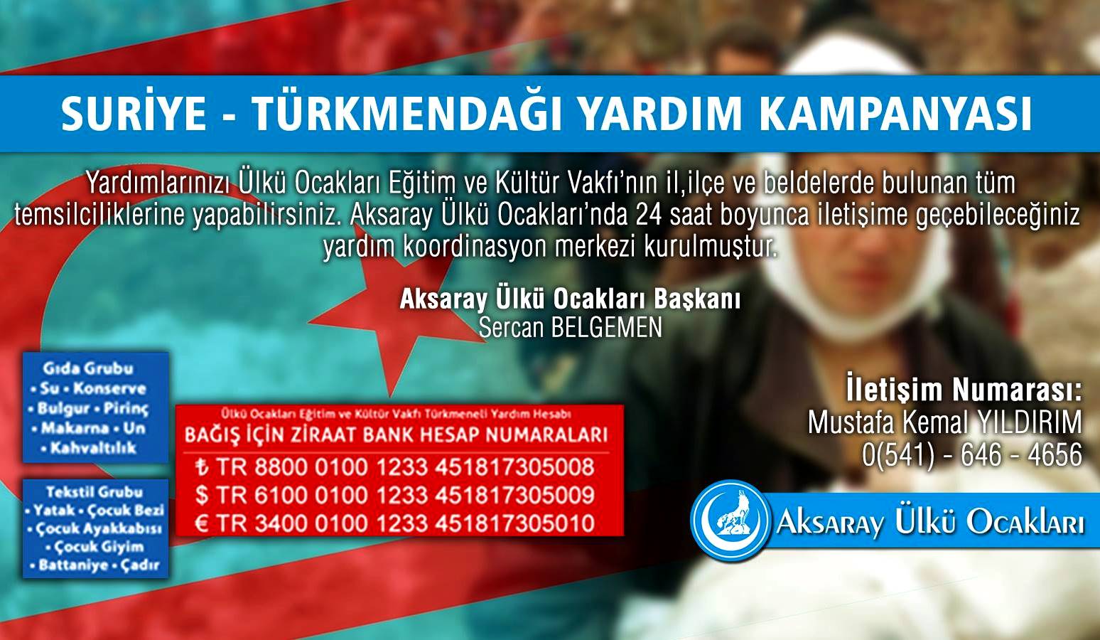 AKSARAY ÜLKÜ OCAKLARI TÜRKMENDAĞI'NA YARDIM KAMPANYASI BAŞLATTI