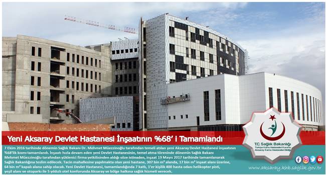 YENİ AKSARAY DEVLET HASTANESİ'NİN %68'İ TAMAMLANDI