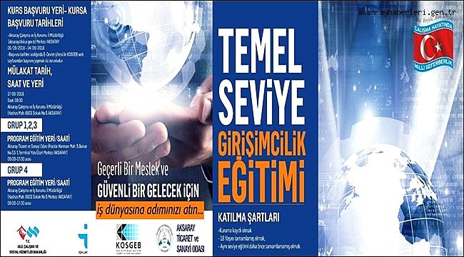 AKSARAY'DA 4 GRUP HALİNDE TEMEL SEVİYE GİRİŞİMCİLİK KURSU