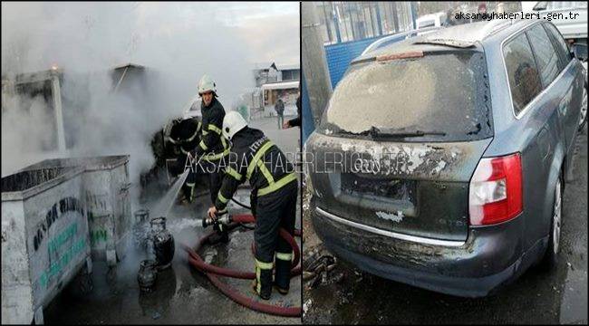 AKSARAY'DAKİ BARAKA YANGINI LÜKS OTOMOBİLE SIÇRADI