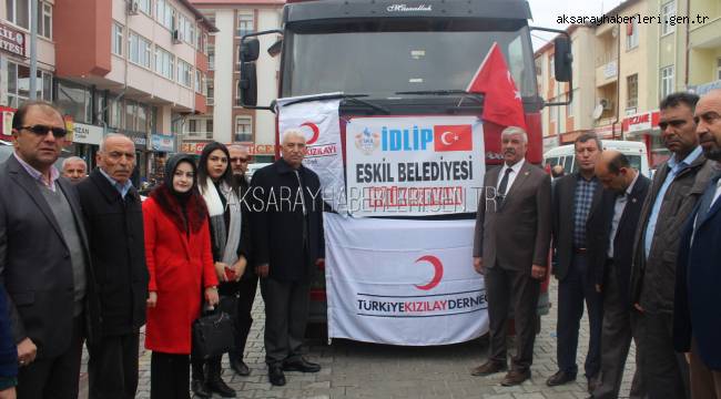 ESKİL İLÇESİNDE TOPLANAN 2 TIR YARDIM İDLİB'E GÖNDERİLDİ