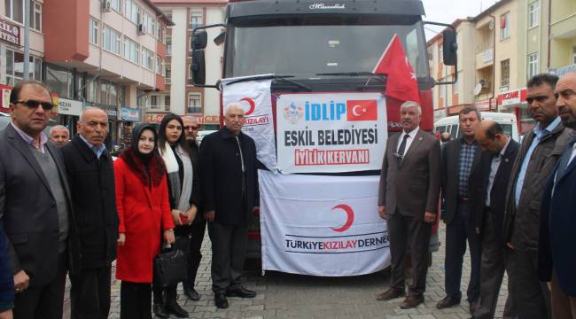 ESKİL İLÇESİNDE TOPLANAN 2 TIR YARDIM İDLİB'E GÖNDERİLDİ