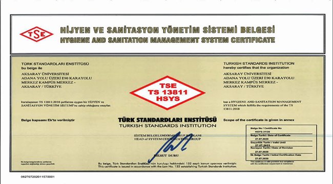 HİJYEN BELGESİNE SAHİP İLK ÜNİVERSİTE: ASÜ