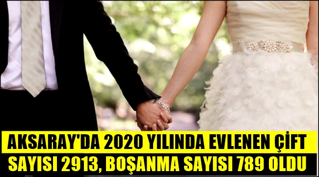 AKSARAY'DA 2020 YILINDA EVLENEN ÇİFTLERİN SAYISI 2913, BOŞANMALARIN SAYISI 789 OLDU