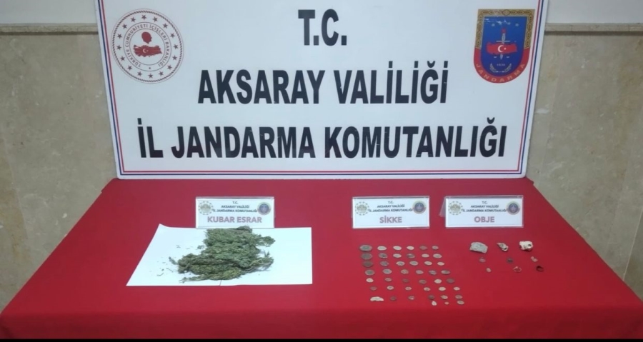 AKSARAY KARACAÖREN KÖYÜNDE TARİHİ ESER ve UYUŞTURUCU OPERASYONU