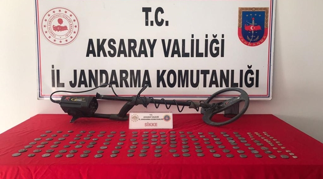 AKSARAY'DA TARİHİ ESER OPERASYONU, 163 SİKKE ELE GEÇİRİLDİ 3 KİŞİ YAKALANDI