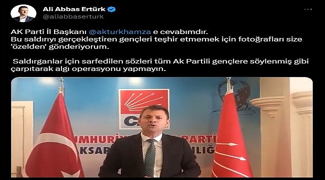 ERTÜRK'DEN AÇIKLAMA ‘’TEHDİTLERİNİZ ORADAYSA ALİ ABBAS ERTÜRK BURADA “