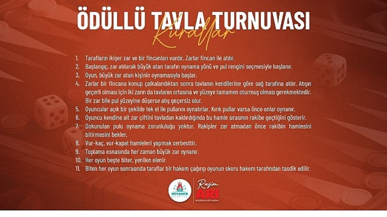 Nevşehir Belediyesi'nden Ödüllü Tavla Turnuvası