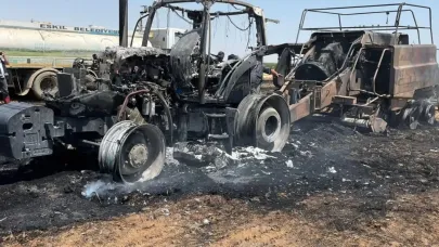 Eskil'de yangın! Traktör ve balya makinesi küle döndü