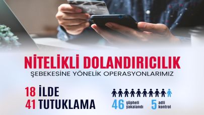 Tekirdağ merkezli 18 ilde “Nitelikli Dolandırıcılık Şebekesine” yönelik düzenlenen operasyonlarda; 46 şüpheliyi yakalandı