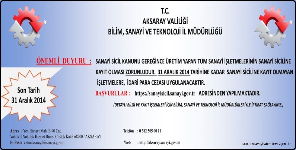 SANAYİ SİCİL BELGESİ KOSUNDA AÇIKLAMA