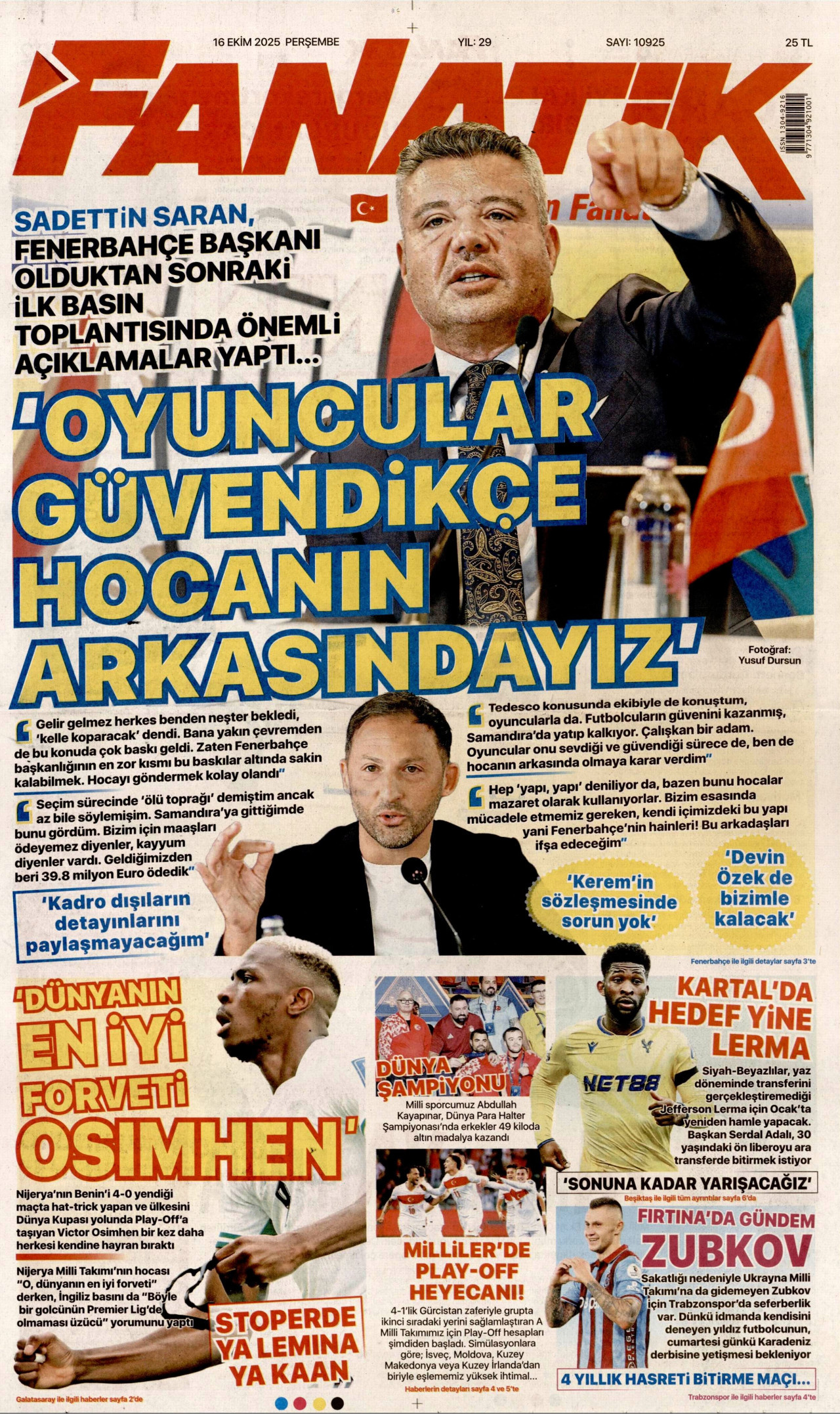 FANATİK Gazete Manşeti