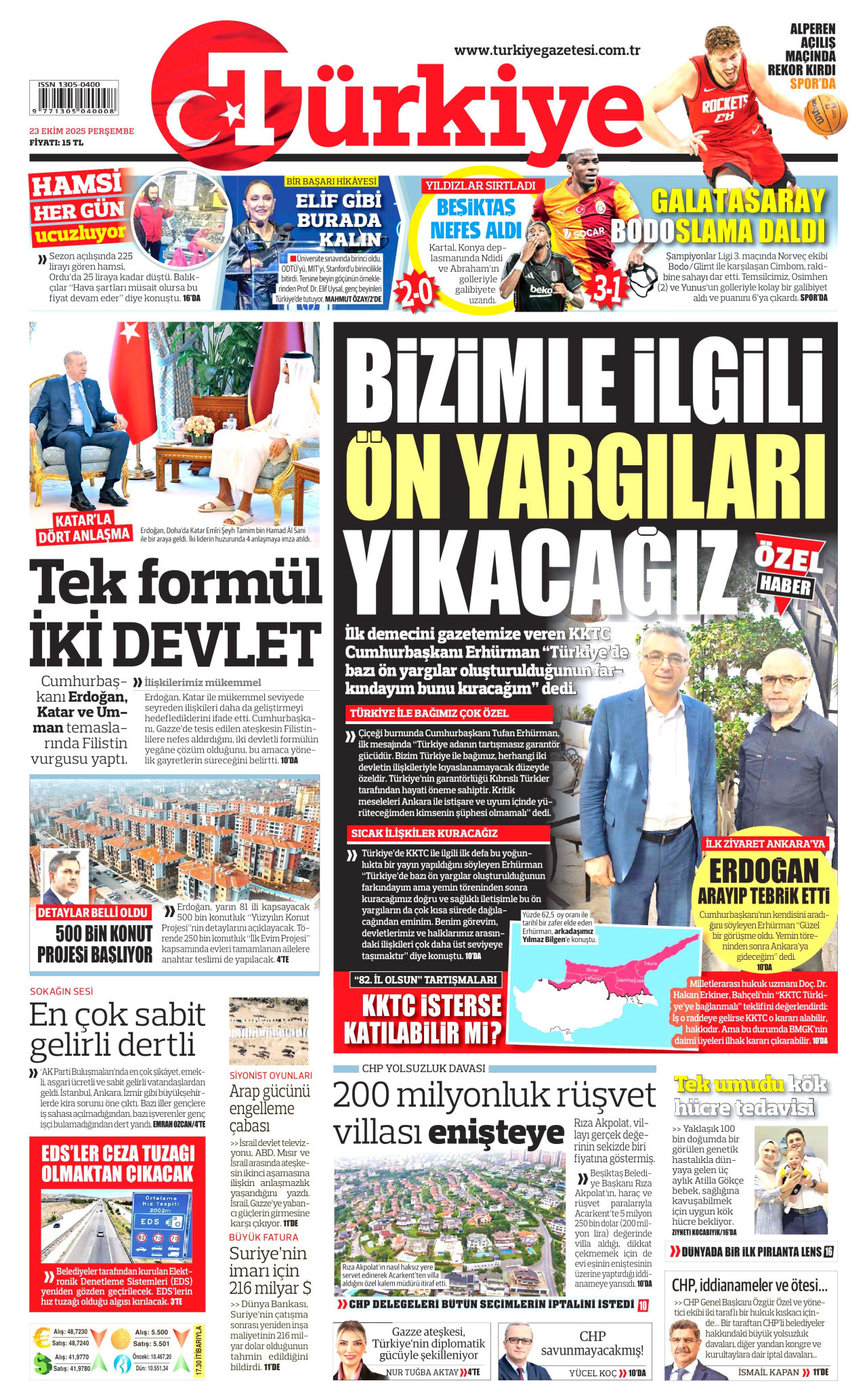 TÜRKİYE GAZETESİ Gazete Manşeti